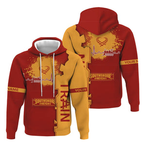 Railspirit Personalized Chicago South Shore and South Bend Railroad Hoodie Engine Heartbeat and Track Love Style Zip Up Hoodie