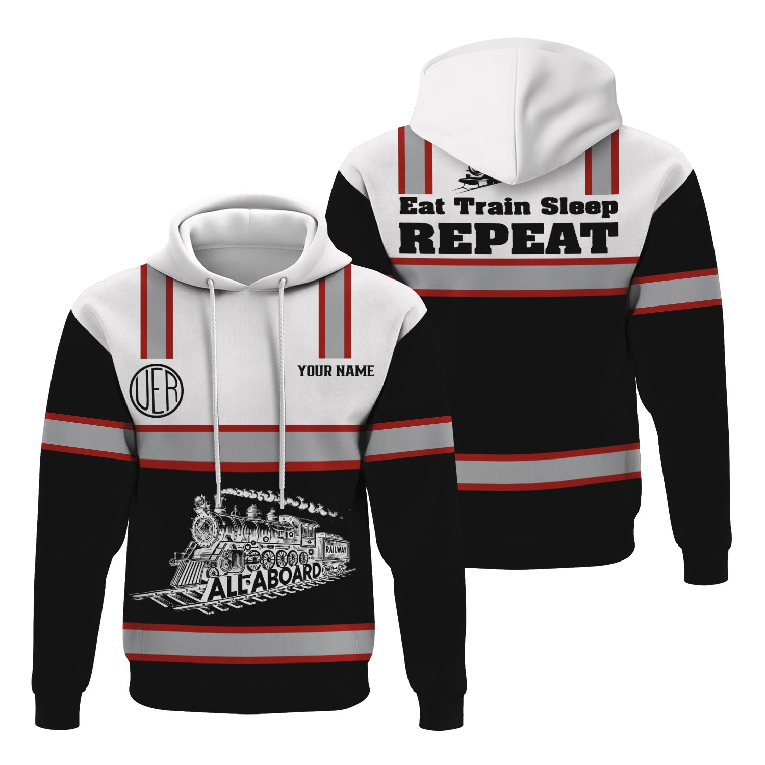 Railspirit Custom Name Union Electric Railway Hoodie Eat Train Sleep Repeat Printed Train Zip Hoodie