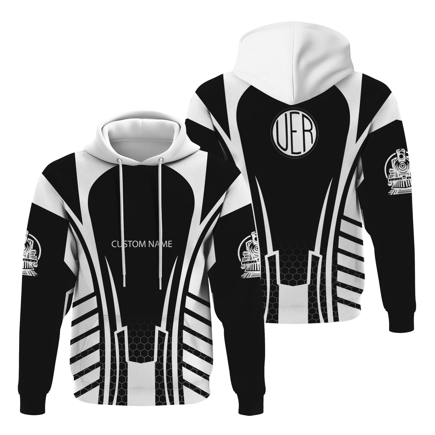 Railspirit Personalized Union Electric Railway Hoodie Striped Railroad Style Train Zip Up Hoodie All Over Print