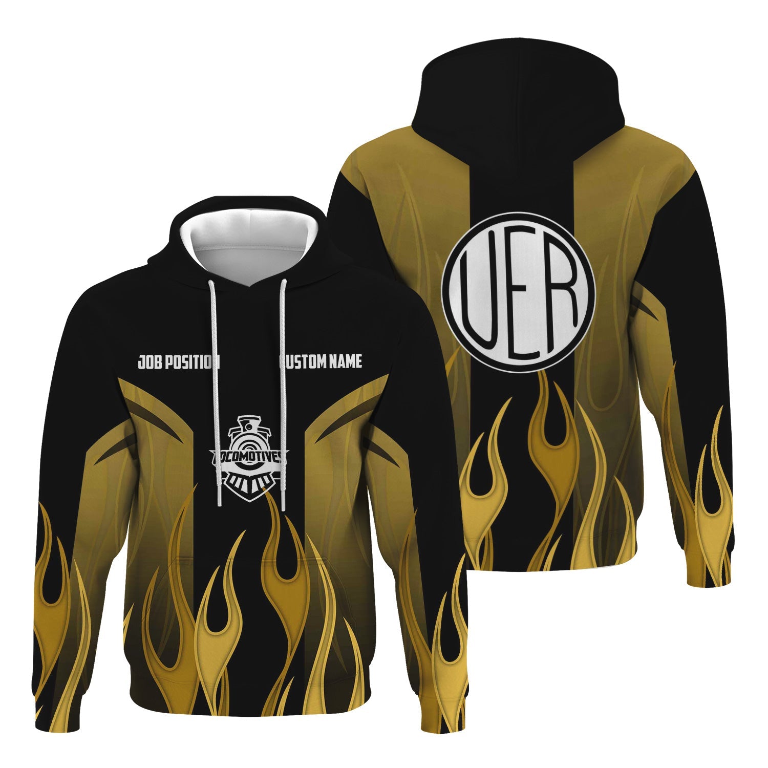 Railspirit Custom Name and Job Title Union Electric Railway Hoodie Flame Graphic Train Zip Up Hoodie
