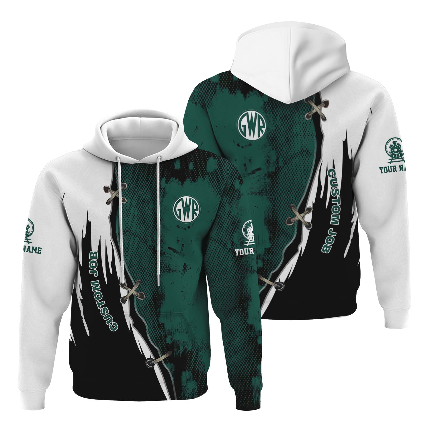 Railspirit Personalized Great Western Railway Hoodie Retro Stitches Design with Custom Position Train Zip Up Hoodie