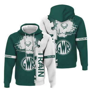 Railspirit Personalized Great Western Railway Hoodie Engine Heartbeat and Track Love Style Zip Up Hoodie Gift Idea For Train Lovers