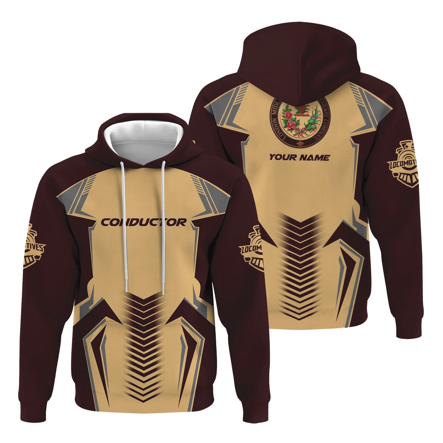 Railspirit Personalized London, Midland and Scottish Railway Hoodie Standout Style with Custom Position Train Zip Up Hoodie