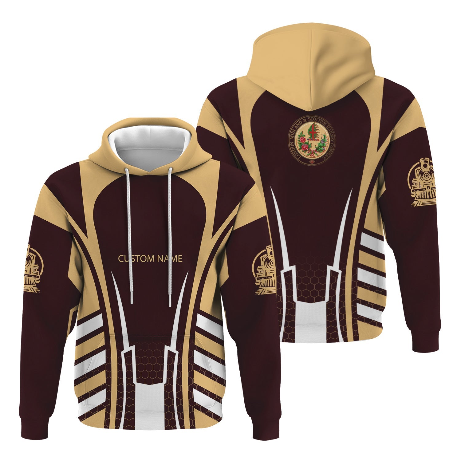 Railspirit Personalized London, Midland and Scottish Railway Hoodie Striped Railroad Style Train Zip Up Hoodie All Over Print