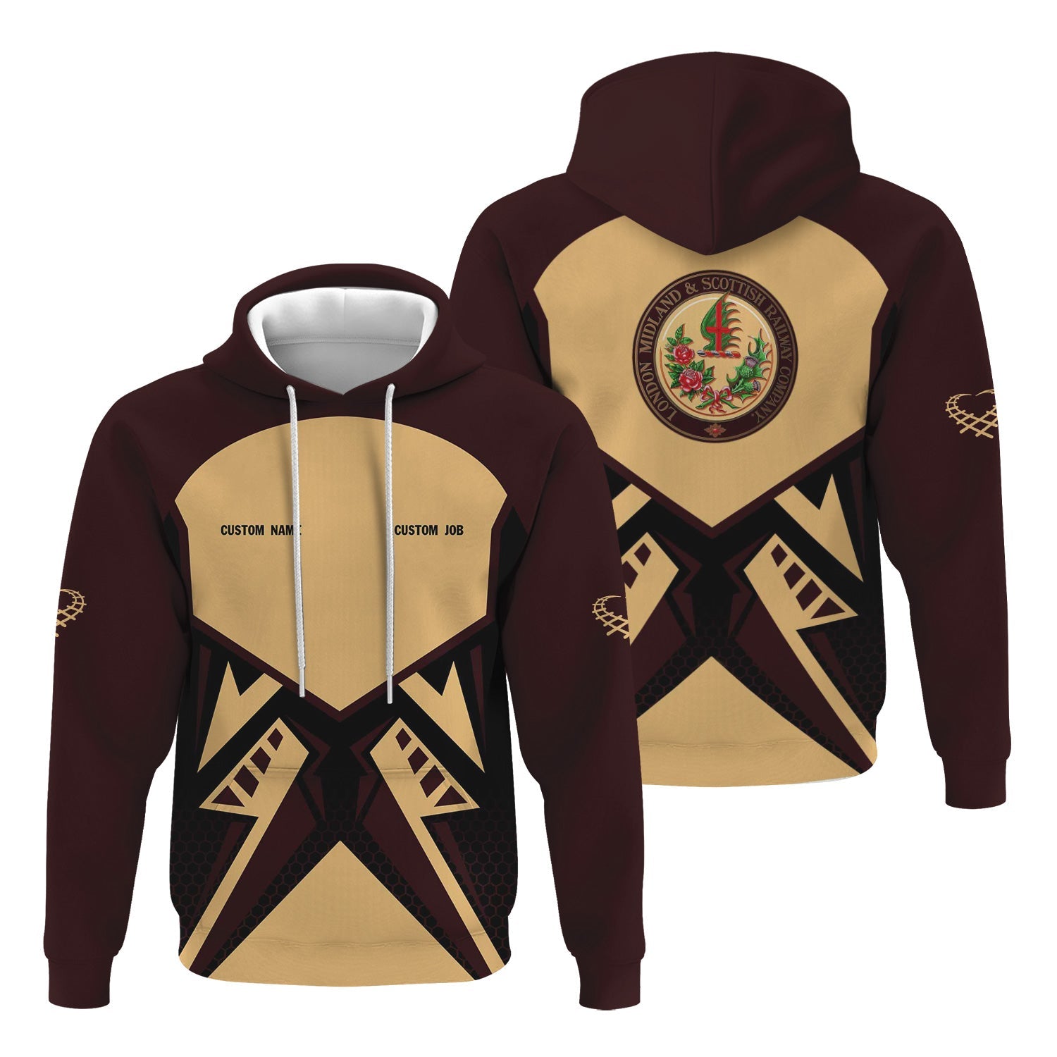 Railspirit Personalized London, Midland and Scottish Railway Hoodie Vibriant Style with Custom Position Train Zip Up Hoodie