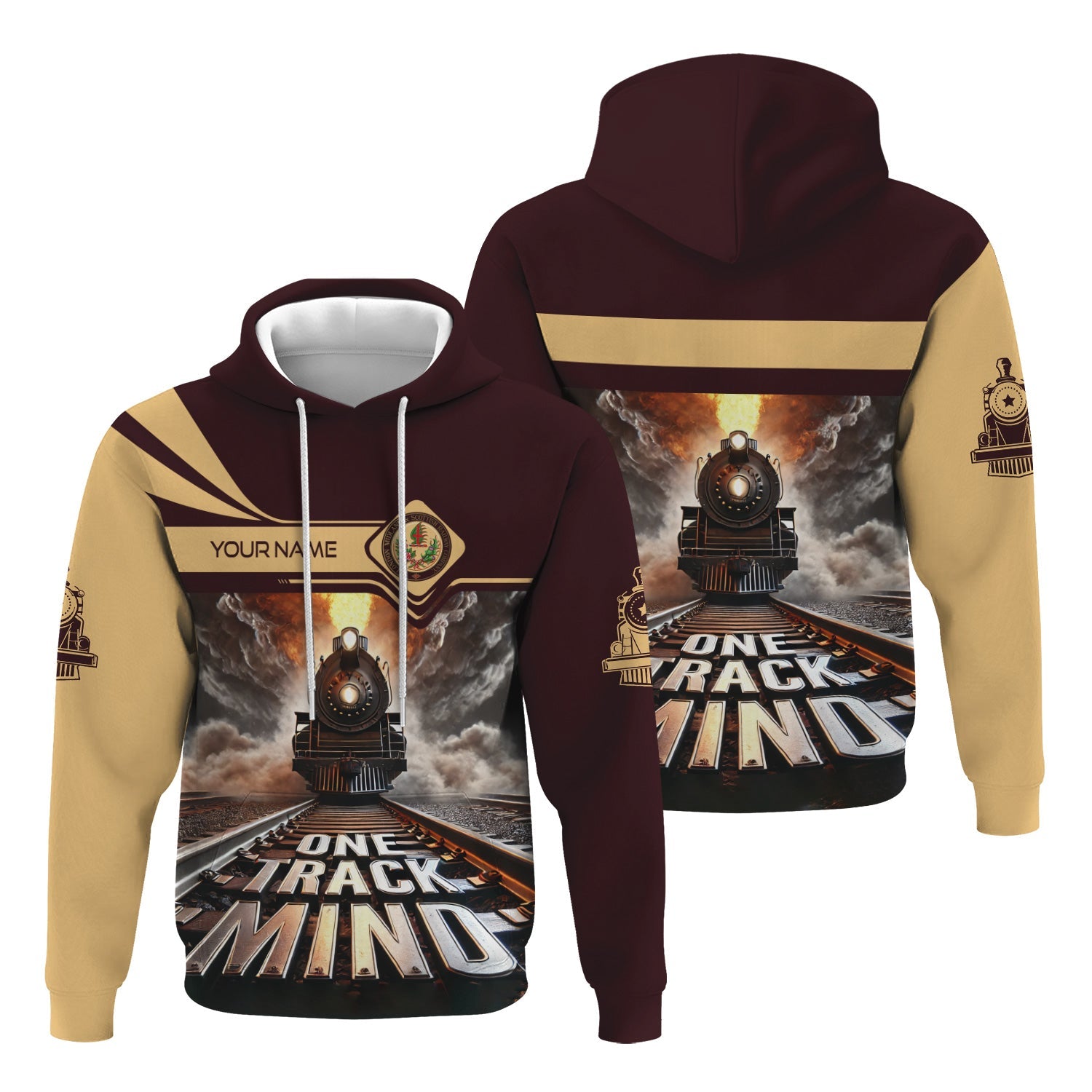 Railspirit Personalized London, Midland and Scottish Railway Hoodie One Track Mind Train Printed ZIp Up Hoodie