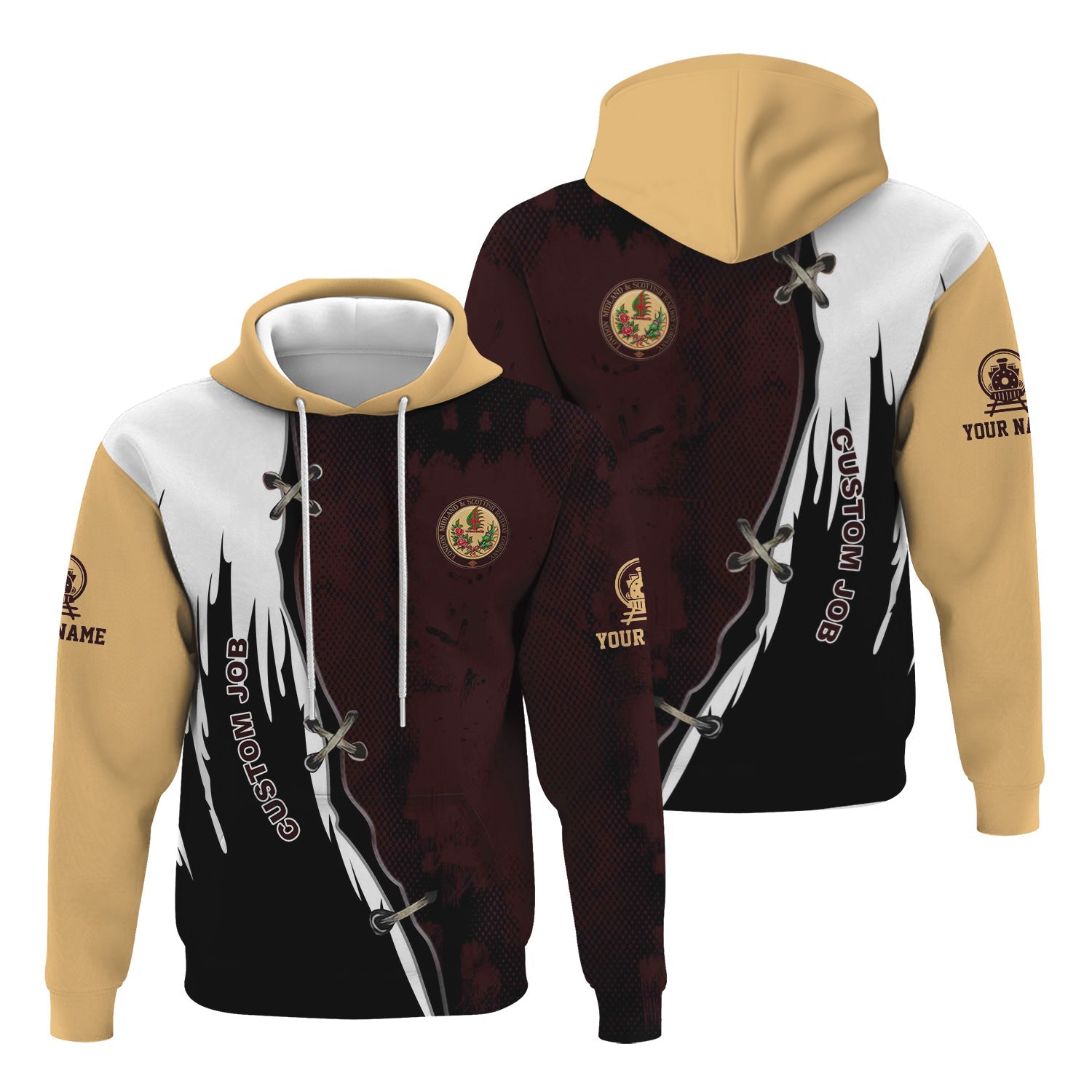 Railspirit Personalized London, Midland and Scottish Railway Hoodie Retro Stitches Design with Custom Position Train Zip Up Hoodie