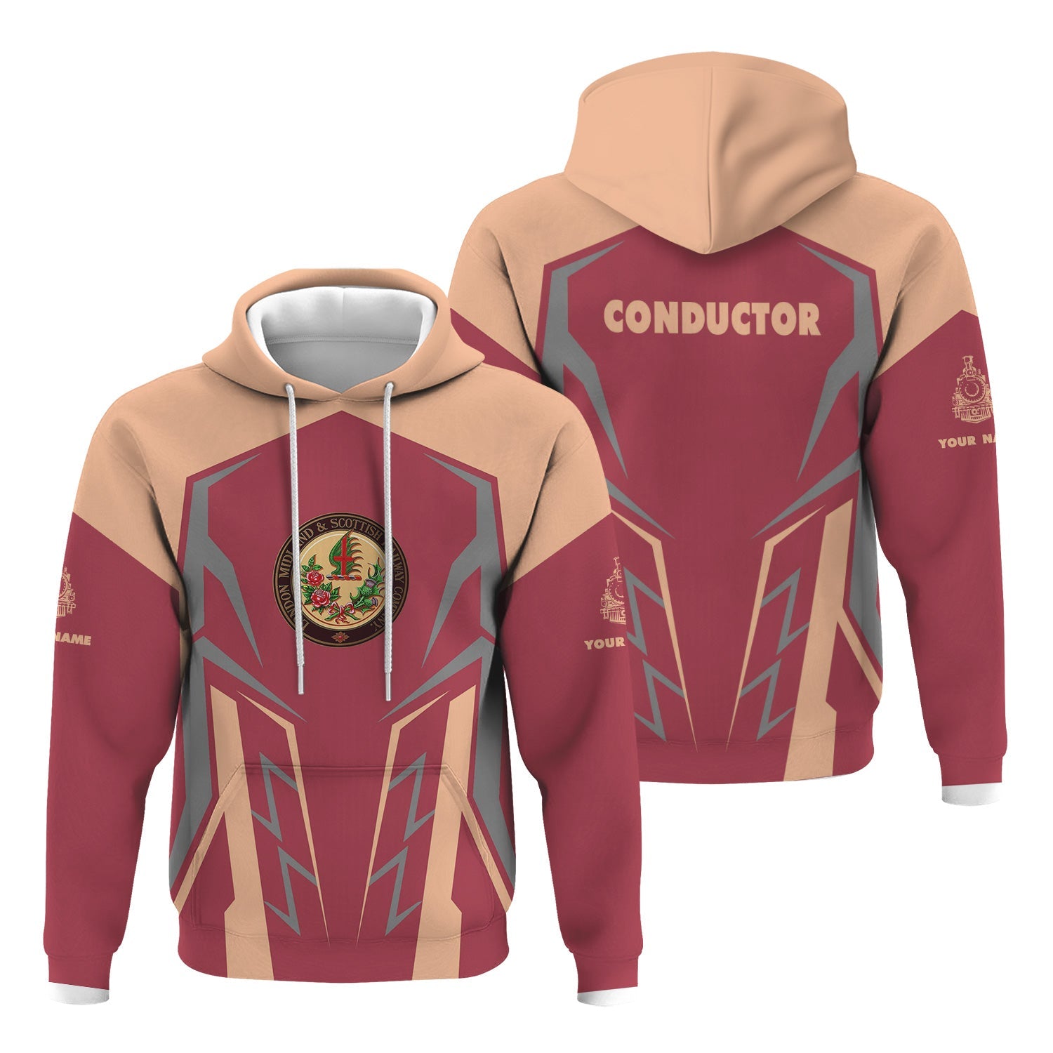 Railspirit Personalized London, Midland and Scottish Railway Hoodie Futuristic Design with Custom Job Train Zip Up Hoodie