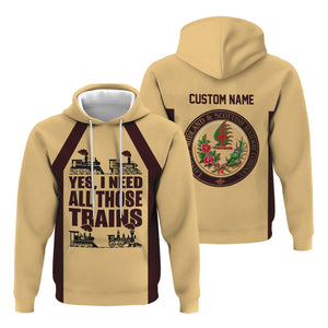 Railspirit Custom Name London, Midland and Scottish Railway Hoodie Yes I Need All Those Train Printed Zip Hoodie