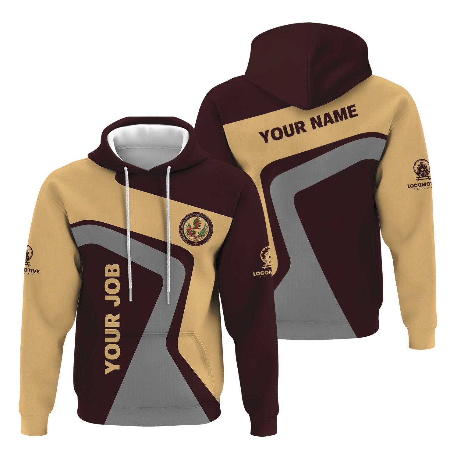 Railspirit Personalized London, Midland and Scottish Railway Hoodie Unique Design with Custom Job Position Train Zip Up Hoodie