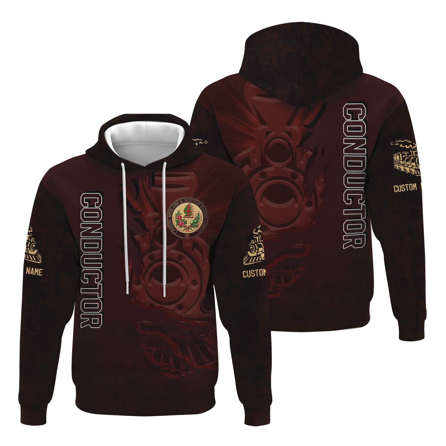 Railspirit Personalized London, Midland and Scottish Railway Hoodie Blazing Style with Custom Position Train Zip Up Hoodie
