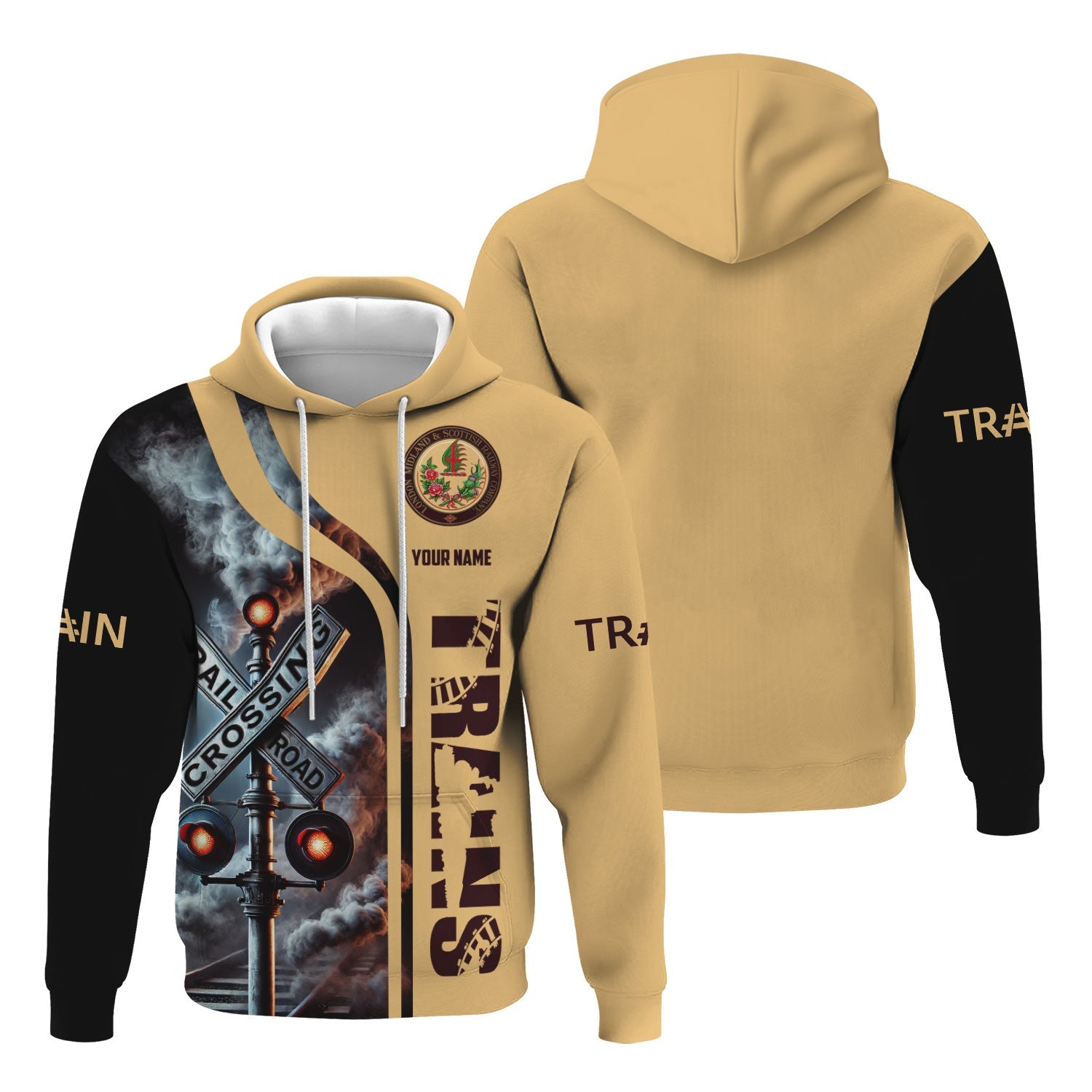 Railspirit Custom Name London, Midland and Scottish Railway Hoodie Railroad Crossing Sign Printed Zip Hoodie