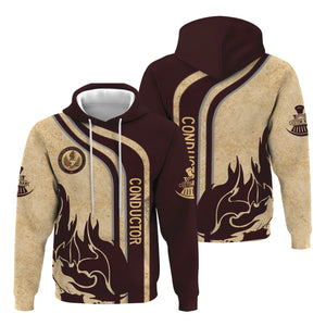 Railspirit Personalized London, Midland and Scottish Railway Hoodie Flame Design with Custom Job Position Train Zip Up Hoodie