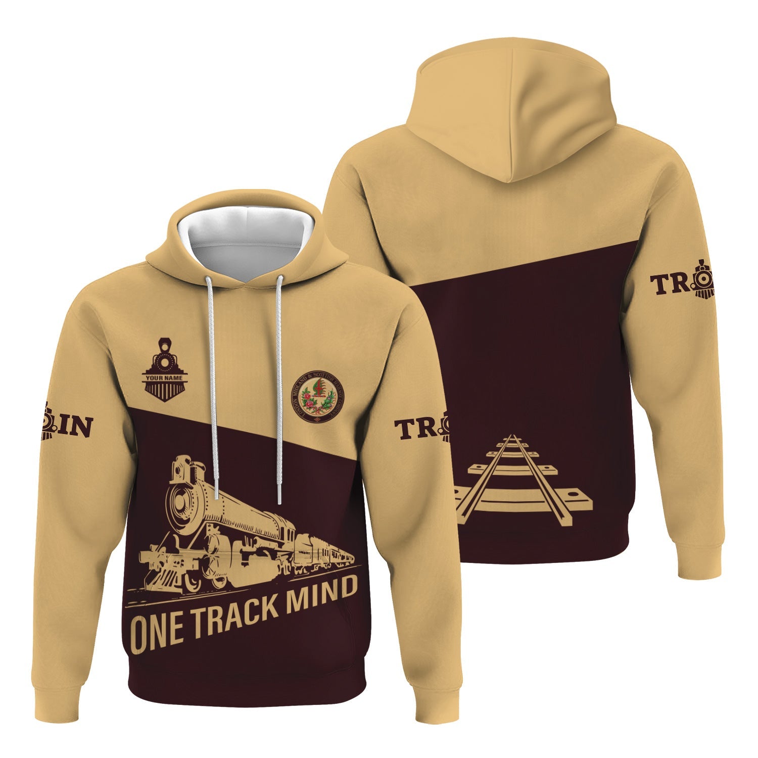Railspirit Custom Name London, Midland and Scottish Railway Hoodie One Track Mind Printed Zip Hoodie