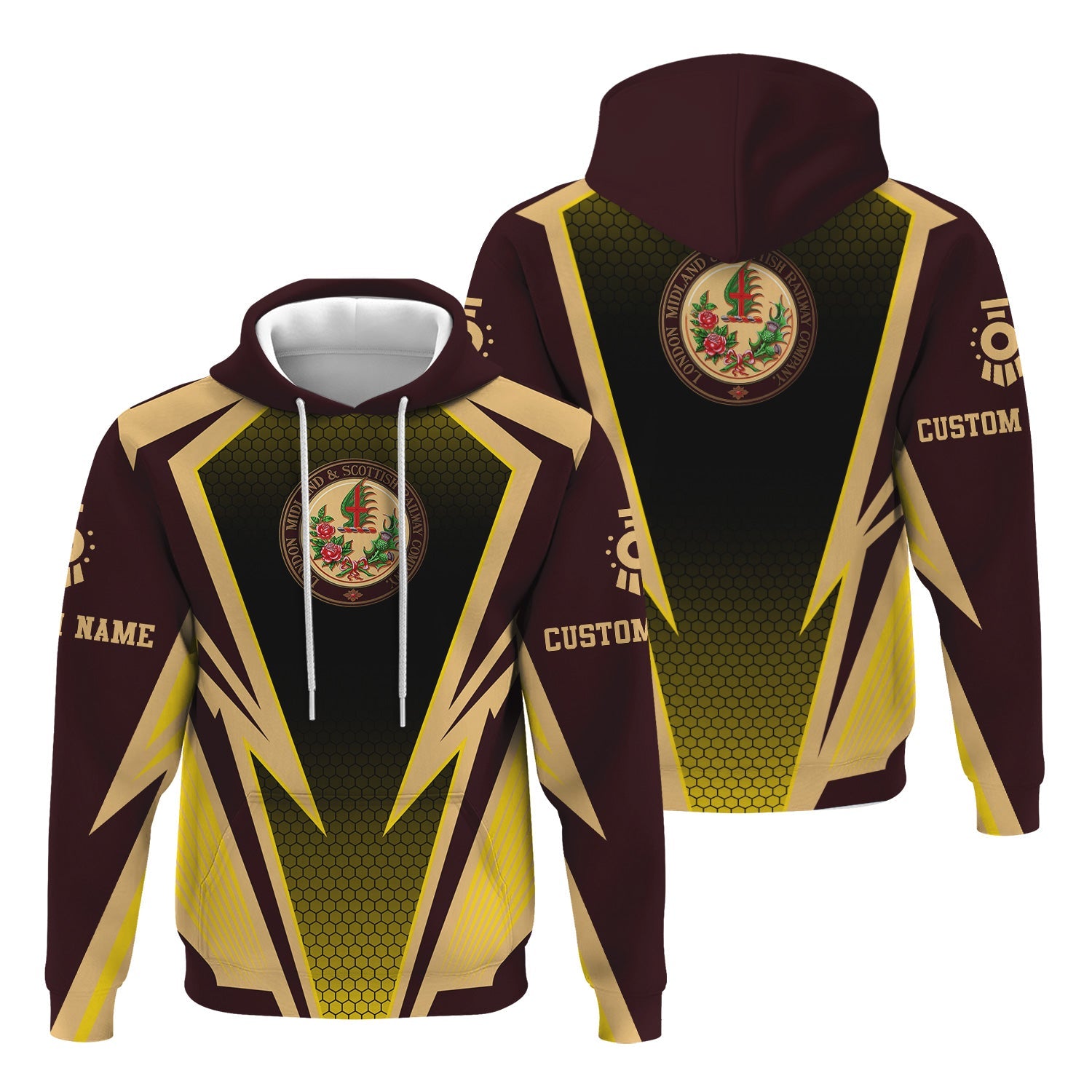 Railspirit Personalized London, Midland and Scottish Railway Hoodie Lightning Graphic Style Zip Up Hoodie Gift Idea For Train Lover