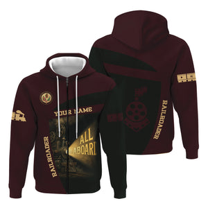 Railspirit Personalized London, Midland and Scottish Railway Hoodie All Aboard Steam Train Movie Projector Style Zip Up Hoodie