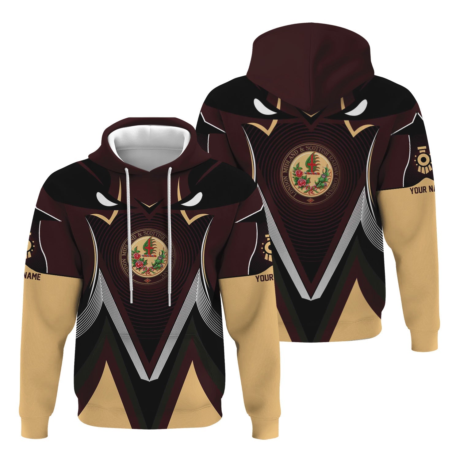 Railspirit Personalized London, Midland and Scottish Railway Hoodie Vibrant Graphic Pattern Zip Up Hoodie For Train Enthusiasts