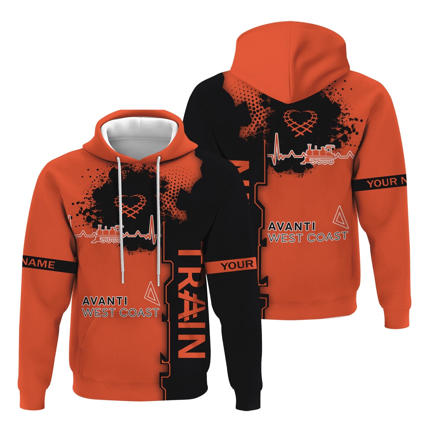 Railspirit Personalized Avanti West Coast Hoodie Engine Heartbeat and Track Love Style Zip Up Hoodie Gift Idea For Train Lovers