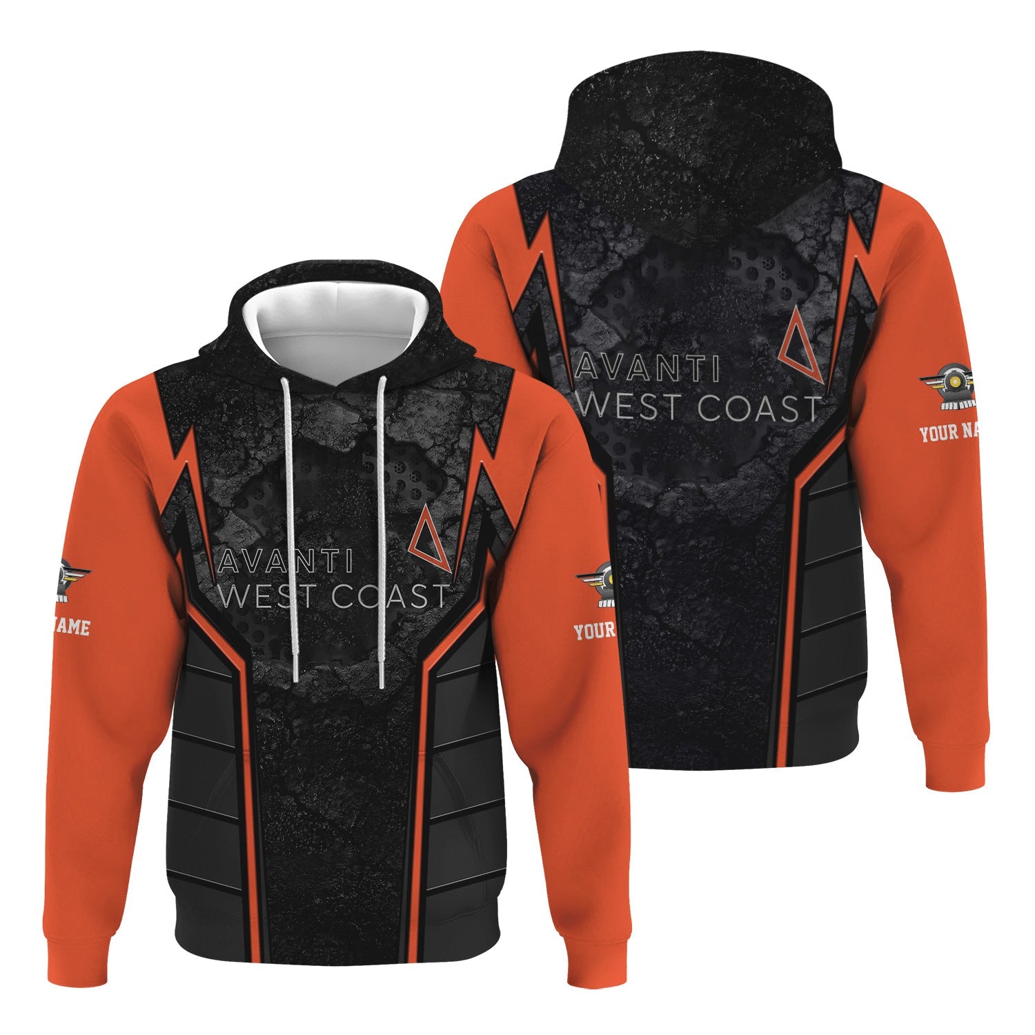 Railspirit Personalized Avanti West Coast Hoodie Cracked Metal Design Train Zip Up Hoodie for Rail Enthusiasts