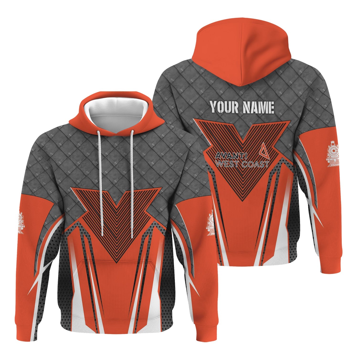 Railspirit Personalized Avanti West Coast Hoodie Rugged Steel Vibes Train Zip Up Hoodie All Over Print
