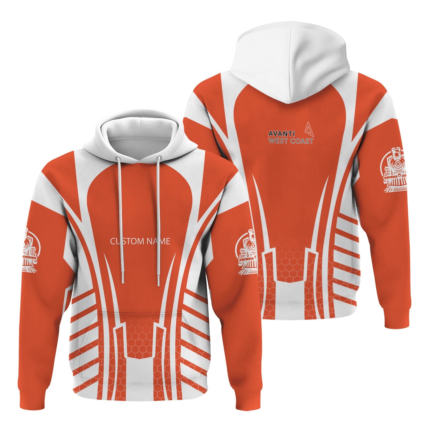 Railspirit Personalized Avanti West Coast Hoodie Striped Railroad Style Train Zip Up Hoodie All Over Print
