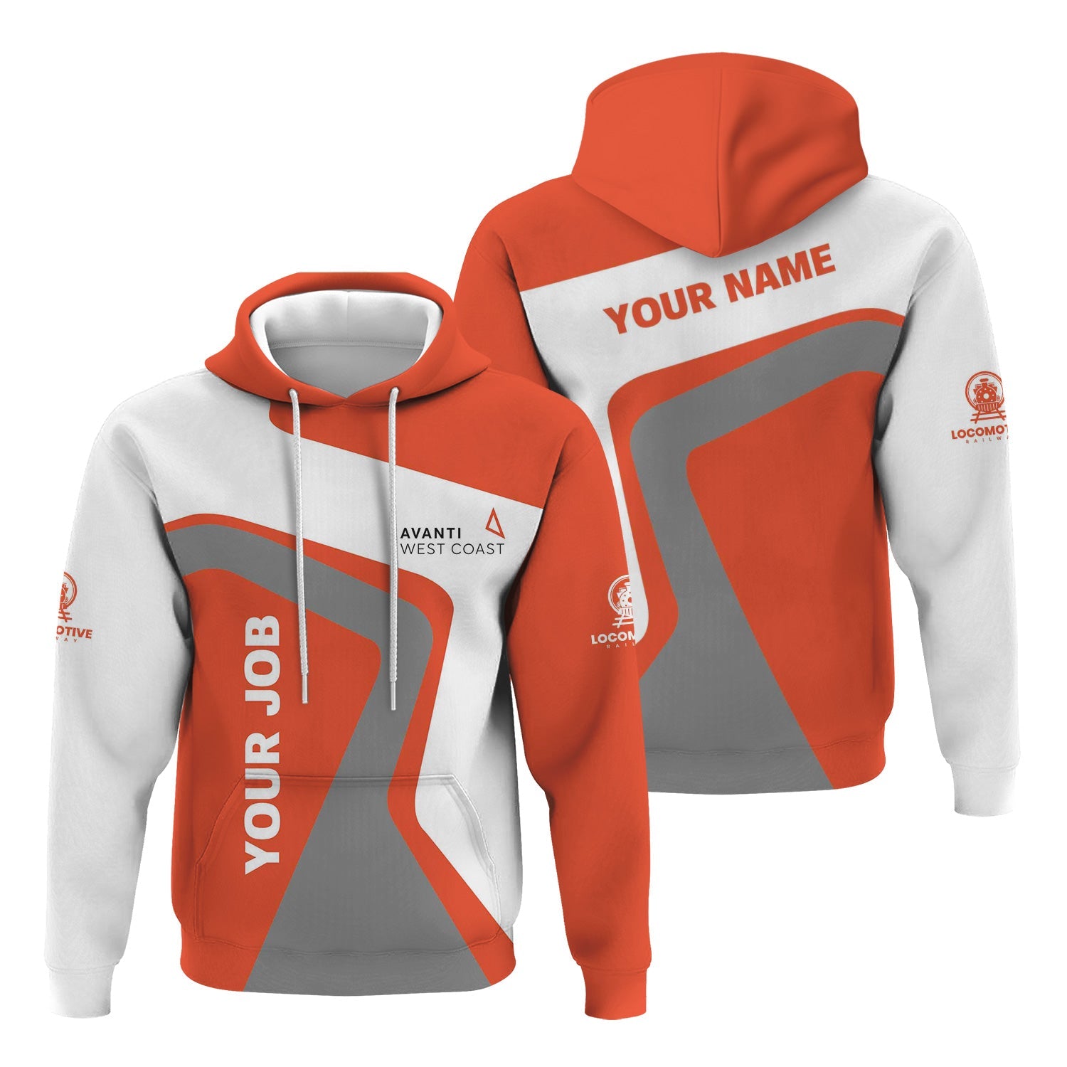 Railspirit Personalized Avanti West Coast Hoodie Unique Design with Custom Job Position Train Zip Up Hoodie