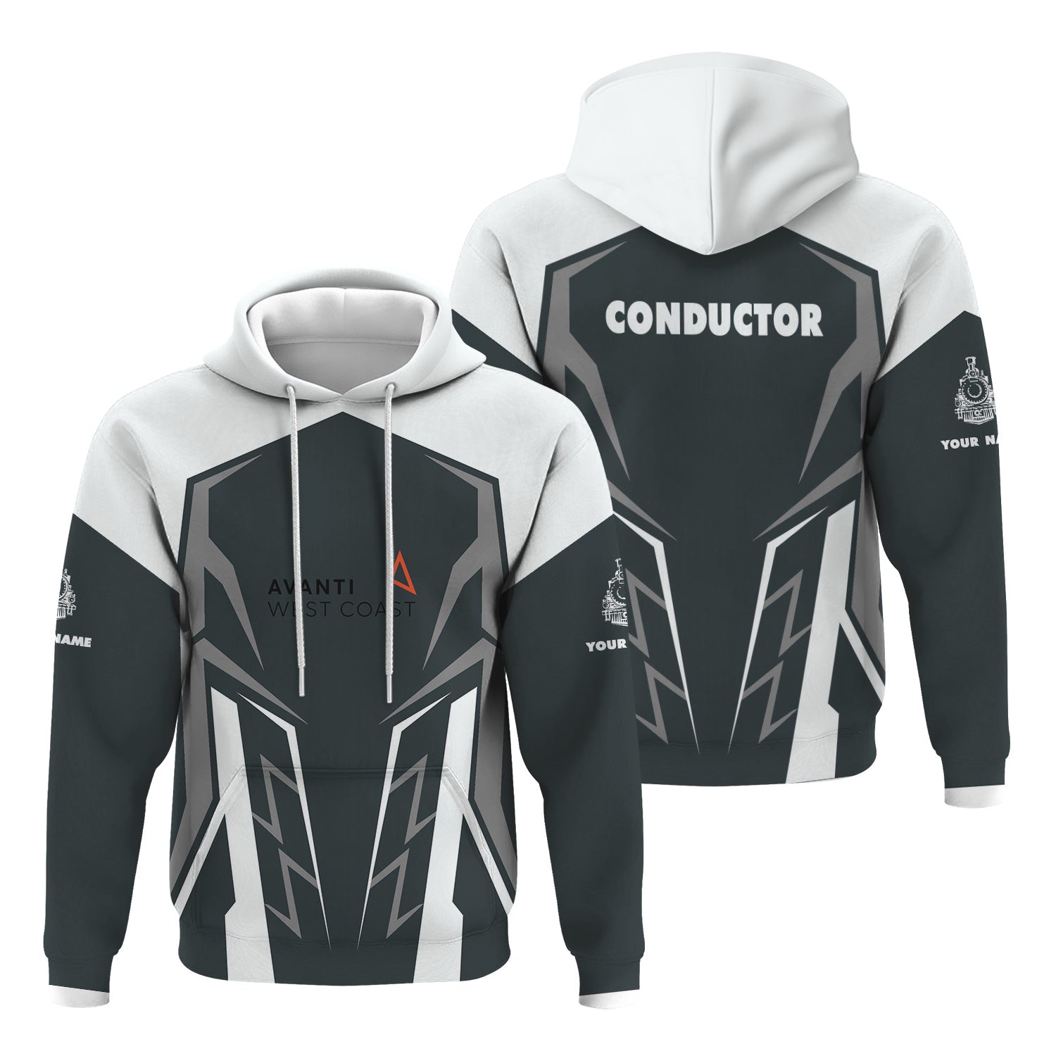 Railspirit Personalized Avanti West Coast Hoodie Futuristic Design with Custom Job Train Zip Up Hoodie