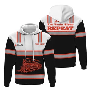 Railspirit Custom Name British Railway Hoodie Eat Train Sleep Repeat Printed Train Zip Hoodie