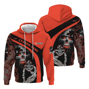Railspirit Personalized British Railway Hoodie Flame Skull Design Train Zip Up Hoodie for Locomotive Fans