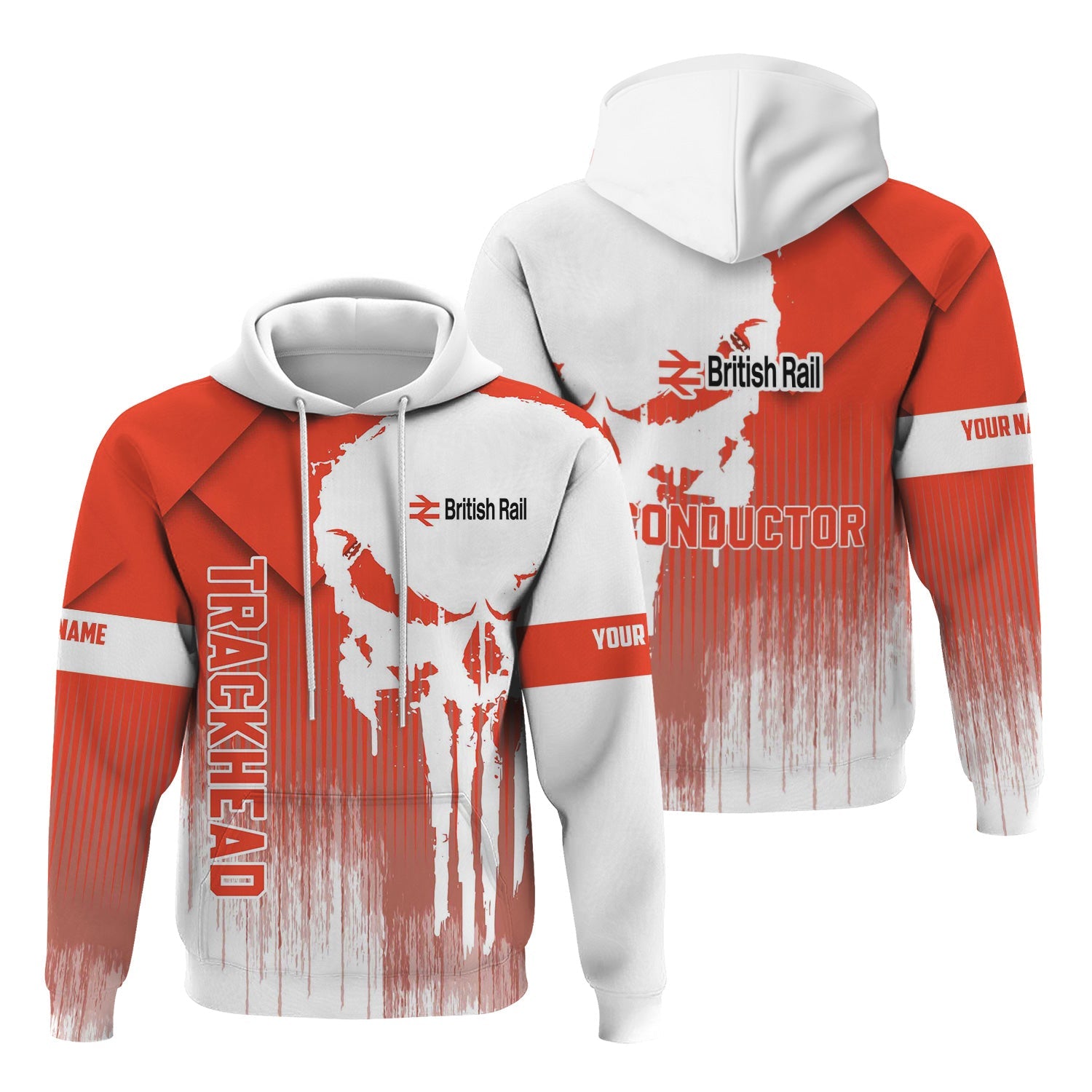 Railspirit Personalized British Railway Hoodie Skull Design with Custom Job Train Zip Up Hoodie for Trackhead Crew