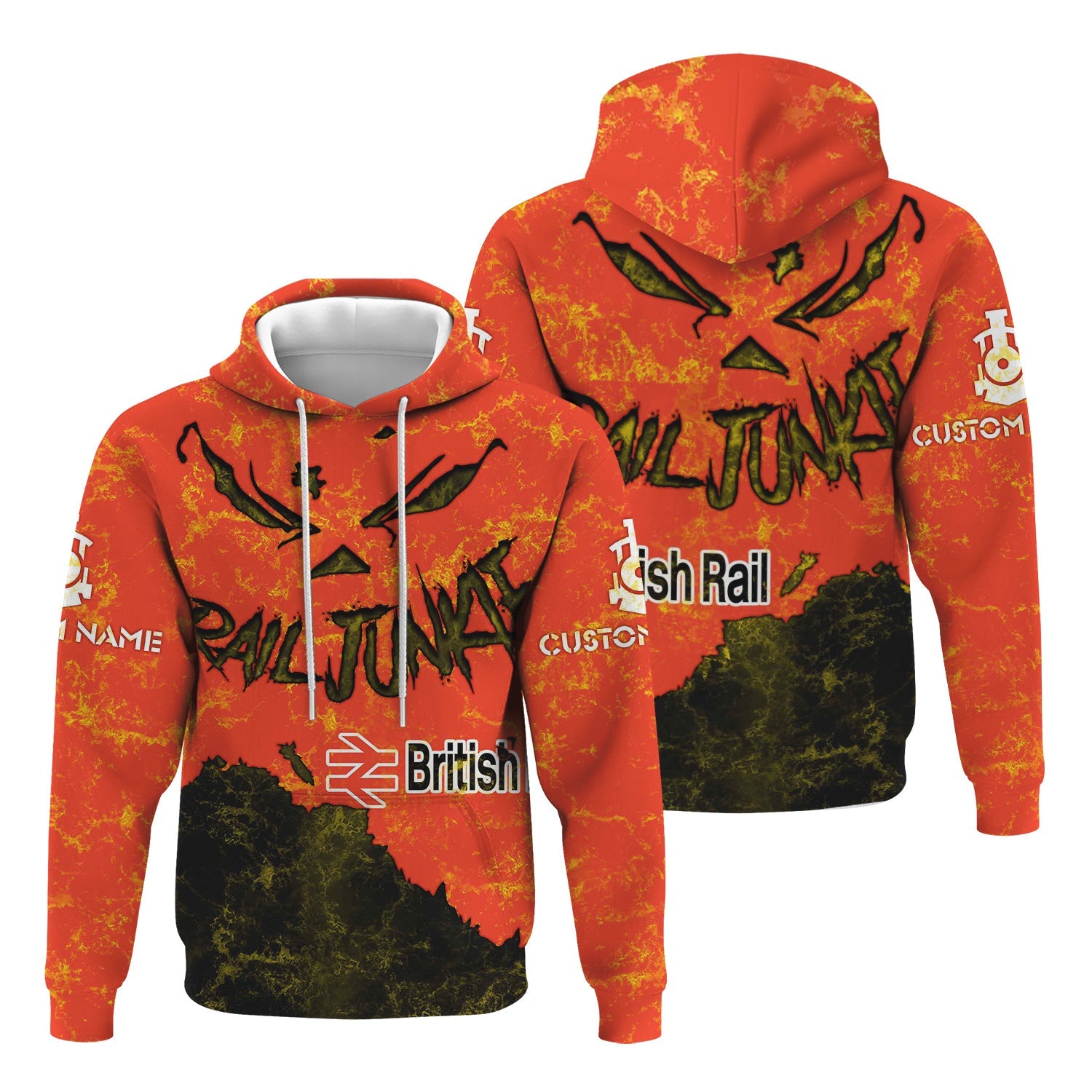 Railspirit Personalized British Railway Hoodie Torn Graphic Style Train Zip Up Hoodie For Rail Junkie