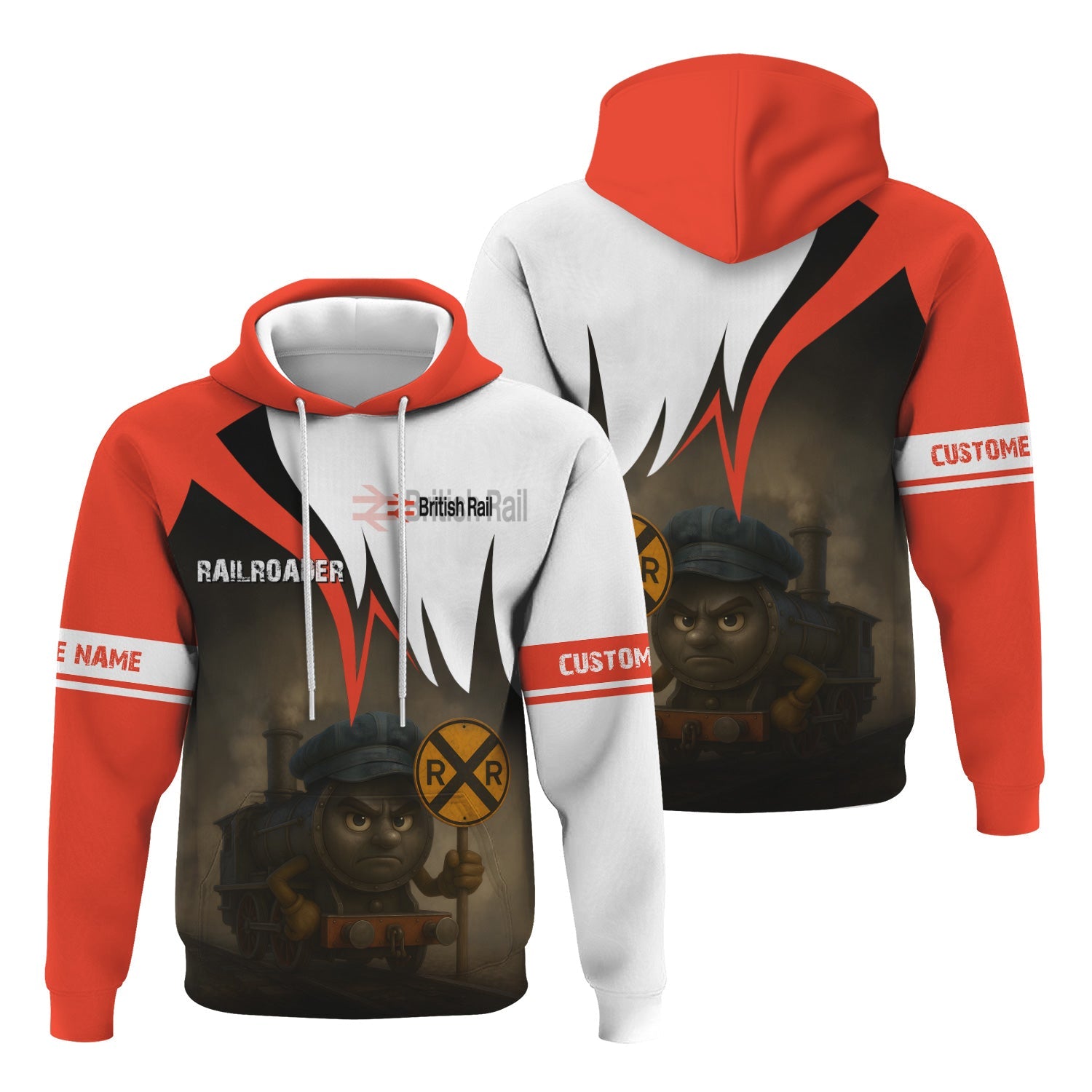 Railspirit Personalized British Railway Hoodie Angry Train Hoodie Gift Idea For Train Lover