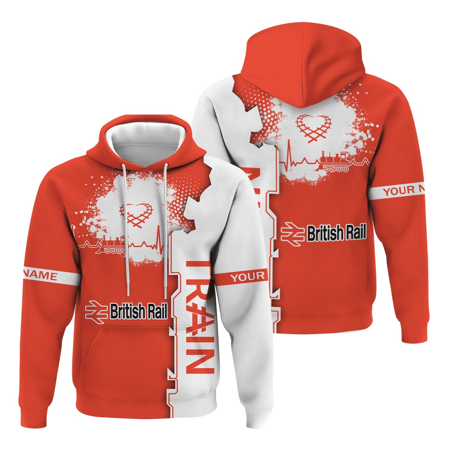 Railspirit Personalized British Railway Hoodie Engine Heartbeat and Track Love Style Zip Up Hoodie Gift Idea For Train Lovers