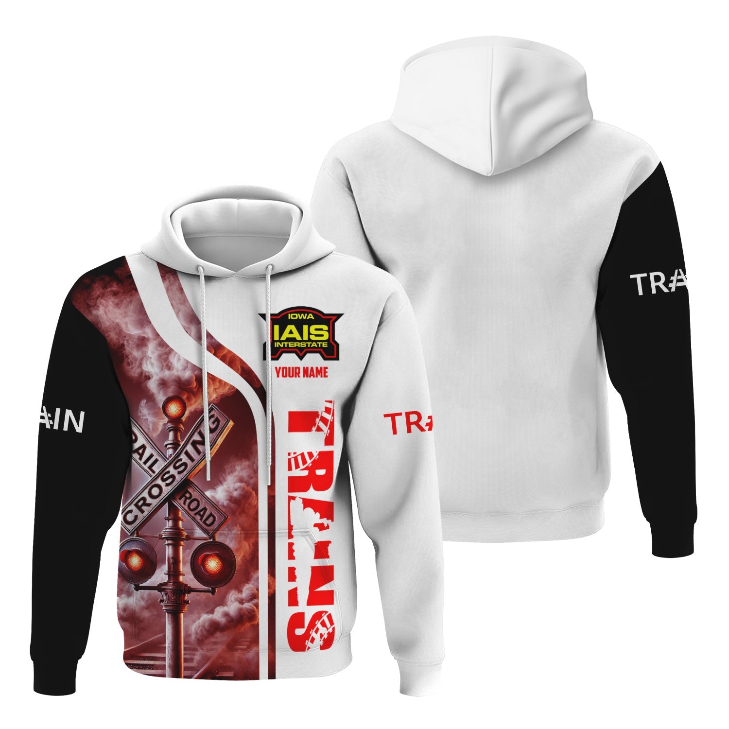Railspirit Custom Name Iowa Interstate Railroad Hoodie Railroad Crossing Sign IAIS Printed Zip Hoodie