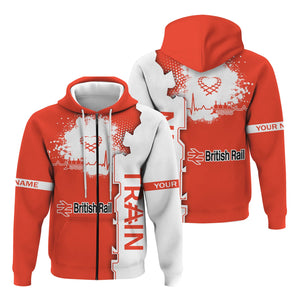 Railspirit Personalized British Railway Hoodie Engine Heartbeat and Track Love Style Zip Up Hoodie Gift Idea For Train Lovers