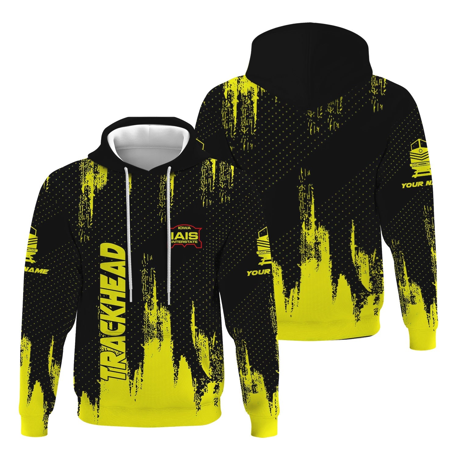 Railspirit Personalized Iowa Interstate Railroad Hoodie Paint Impact Design IAIS Train Zip Up Hoodie for Trackhead