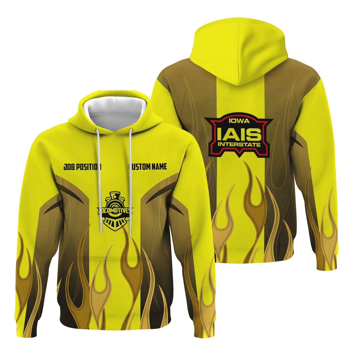 Railspirit Custom Name and Job Title Iowa Interstate Railroad Hoodie Flame Graphic IAIS Train Zip Up Hoodie