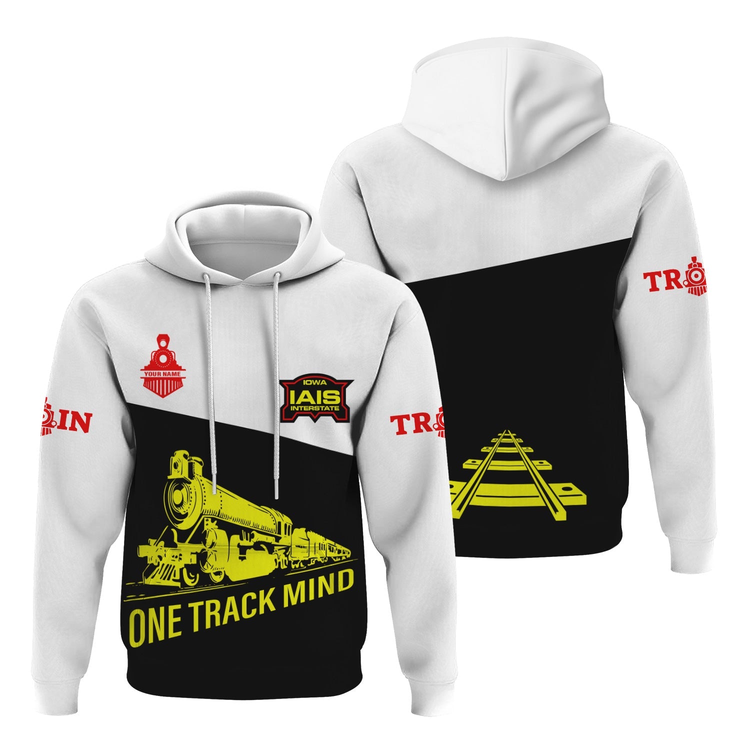 Railspirit Custom Name Iowa Interstate Railroad Hoodie One Track Mind IAIS Printed Zip Hoodie