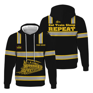 Railspirit Custom Name Iowa Interstate Railroad Hoodie Eat Train Sleep Repeat IAIS Printed Train Zip Hoodie
