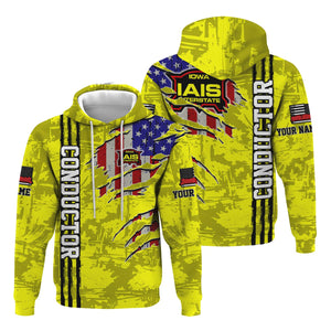 Railspirit Personalized Iowa Interstate Railroad Hoodie USA Flag Claw Art with Custom Job IAIS Train Zip Up Hoodie