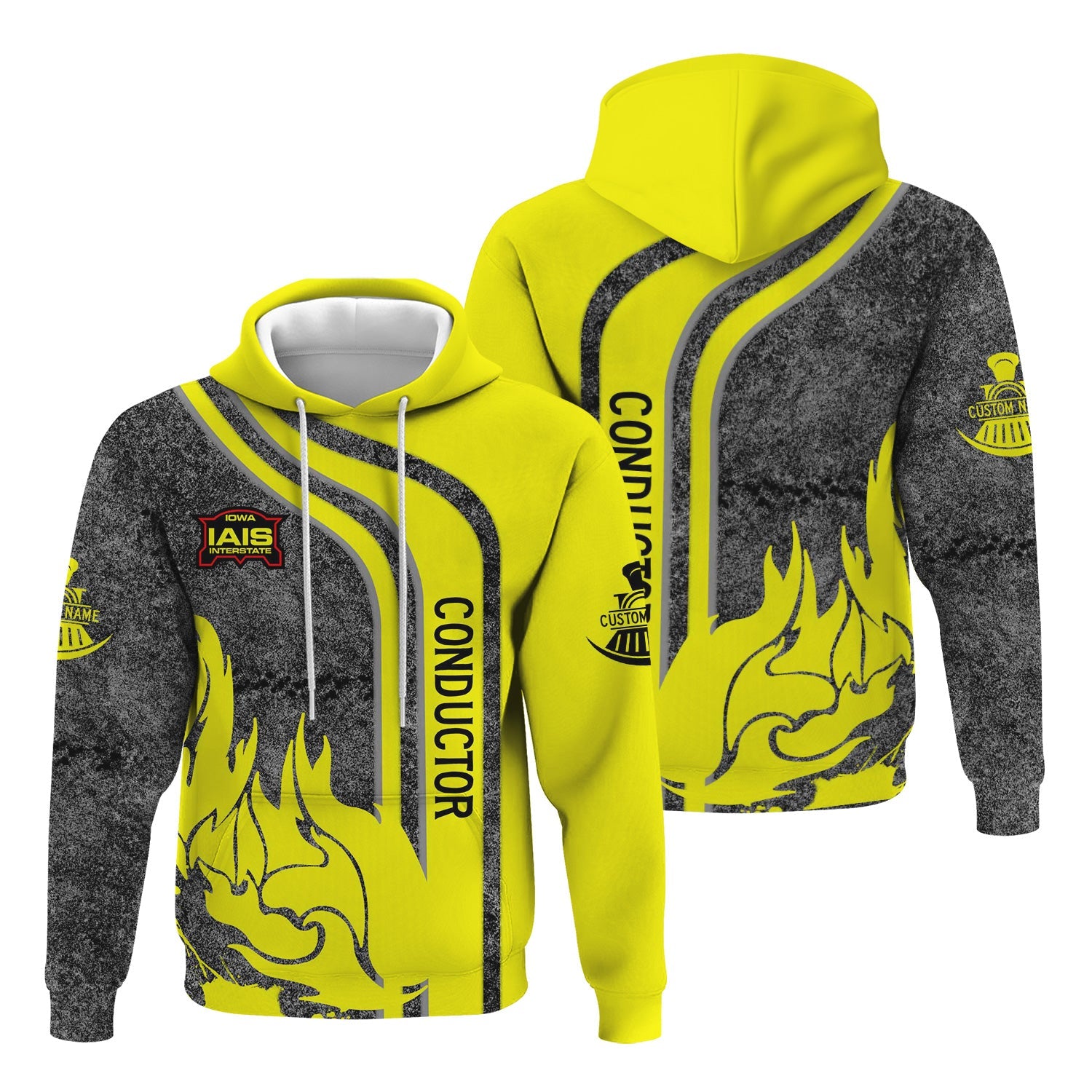 Railspirit Personalized Iowa Interstate Railroad Hoodie Flame Design with Custom Job Position IAIS Train Zip Up Hoodie