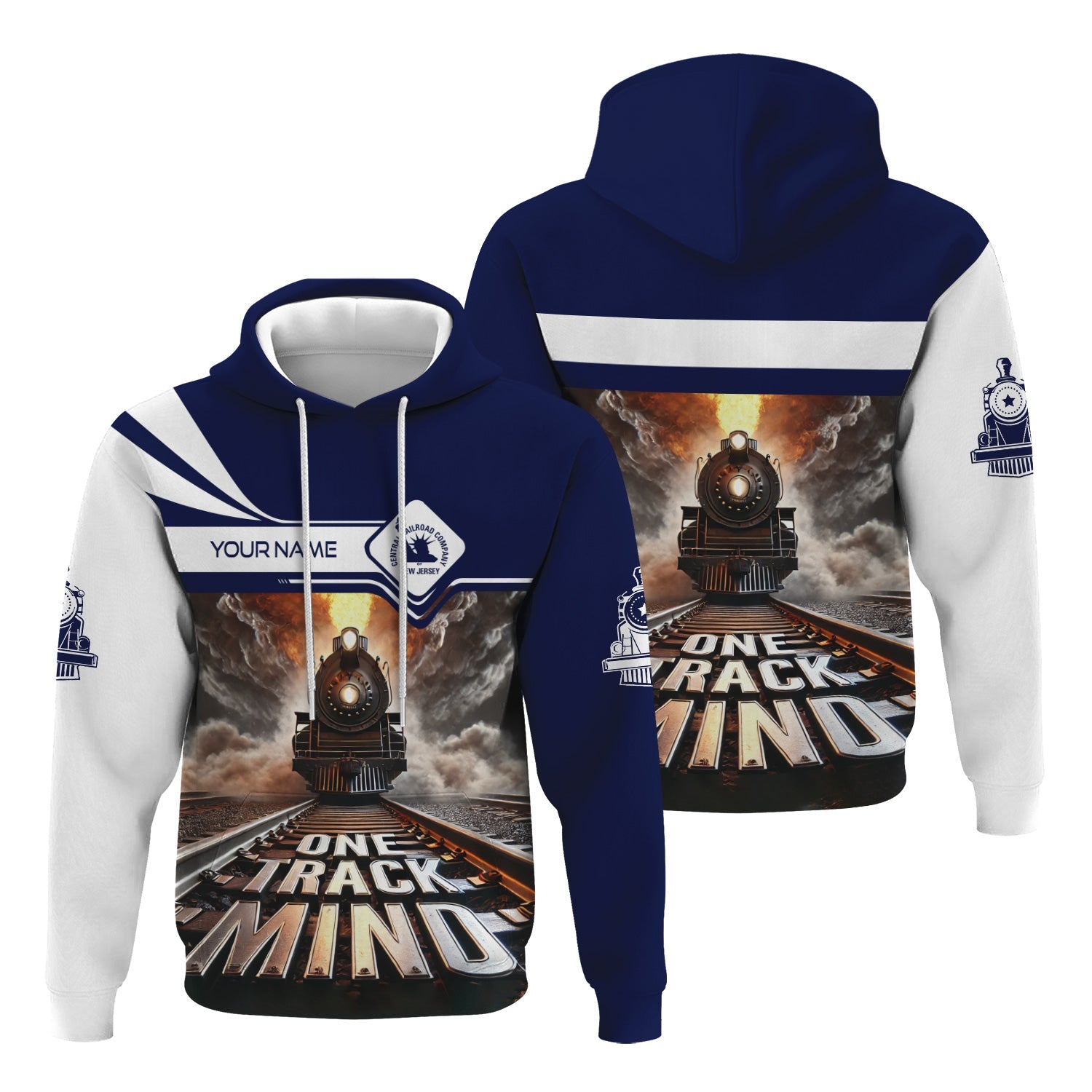 Railspirit Personalized CNJ Jersey Central Railroad Hoodie One Track Mind Train Printed ZIp Up Hoodie