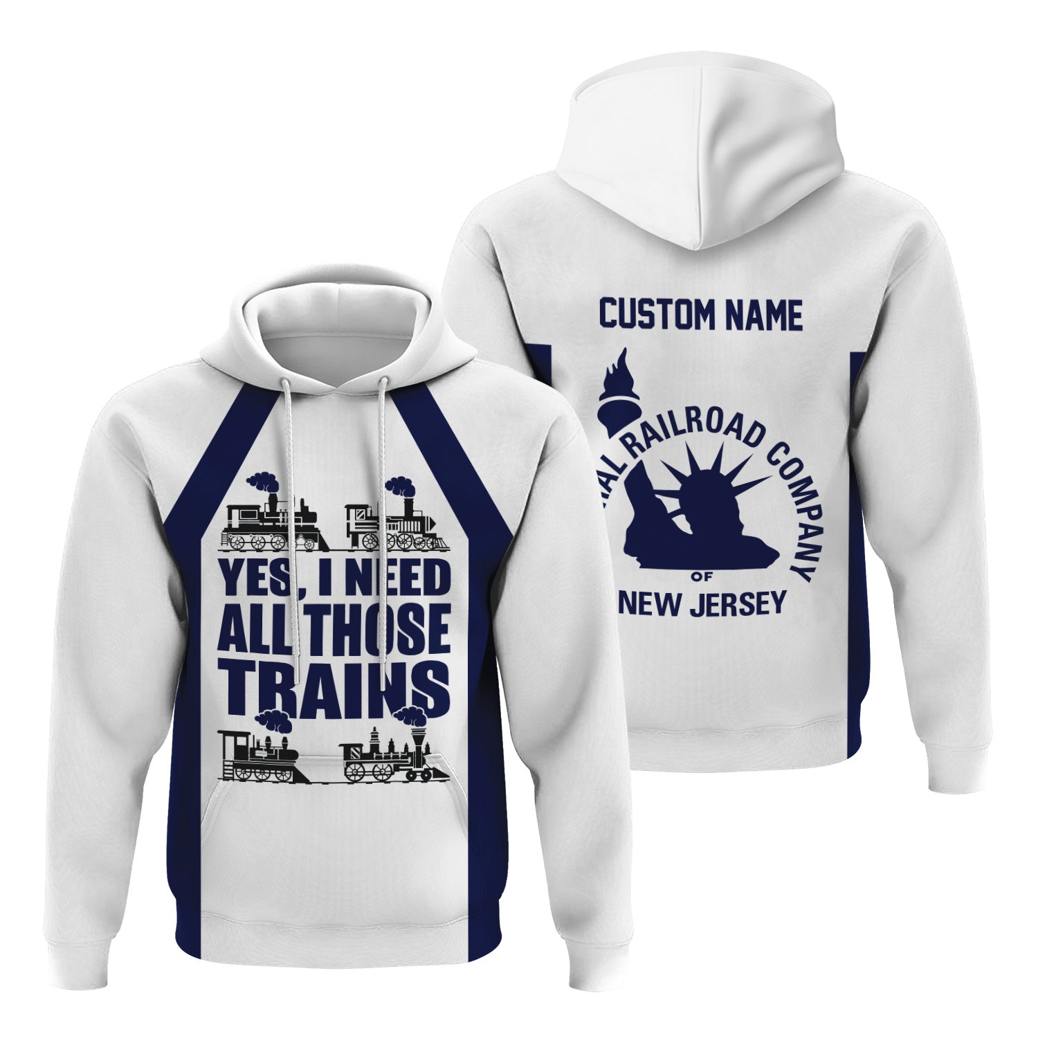 Railspirit Custom Name CNJ Jersey Central Railroad Hoodie Yes I Need All Those Train Printed Zip Hoodie