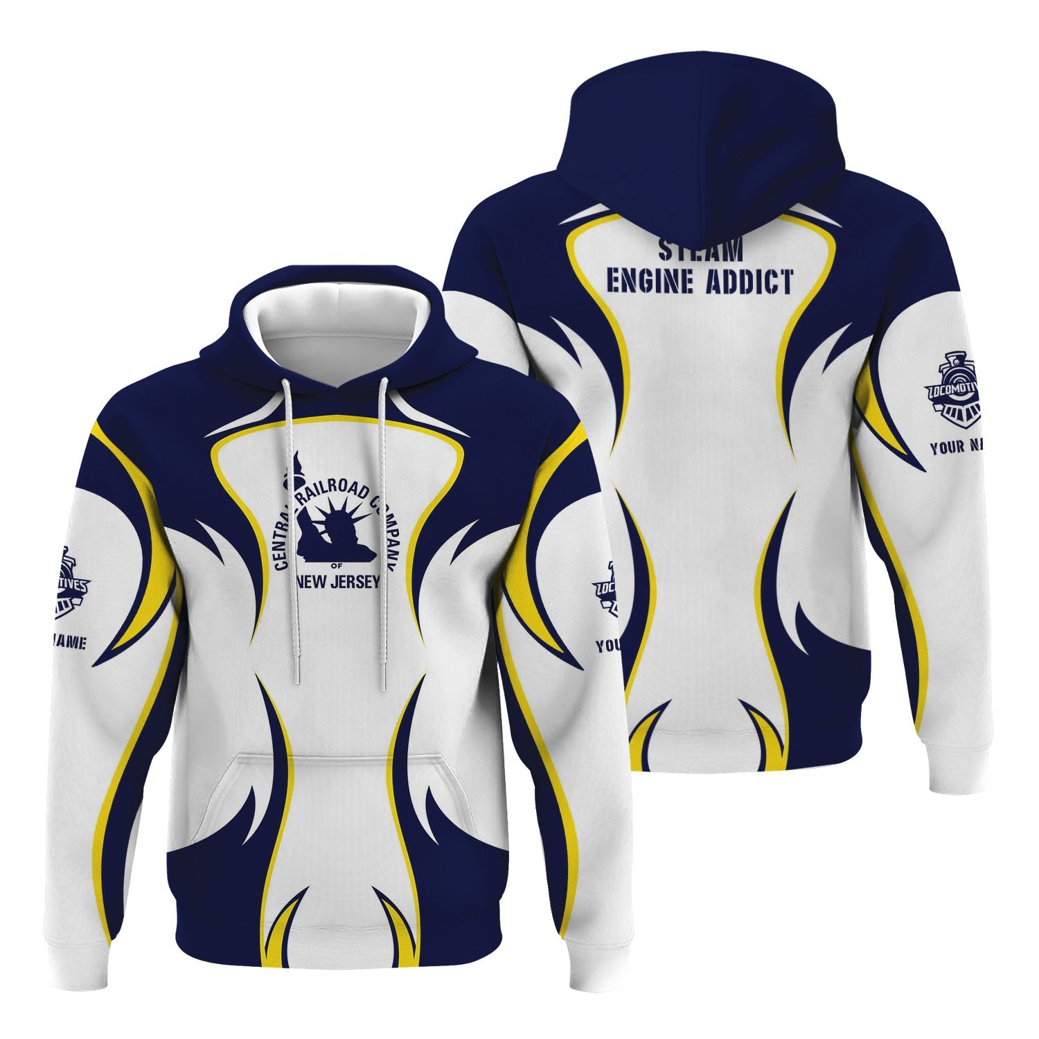 Railspirit Personalized Jersey Central Railroad Hoodie Distinctive Flame Style CNJ Zip Up Hoodie For Steam Engine Addict