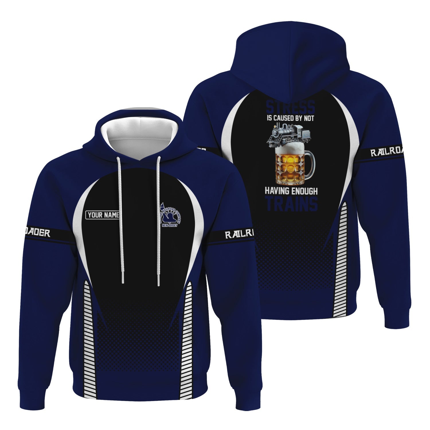 Railspirit Personalized CNJ Jersey Central Railroad Hoodie Stress Is Caused By Not Having Enough Trains Zip Up Hoodie
