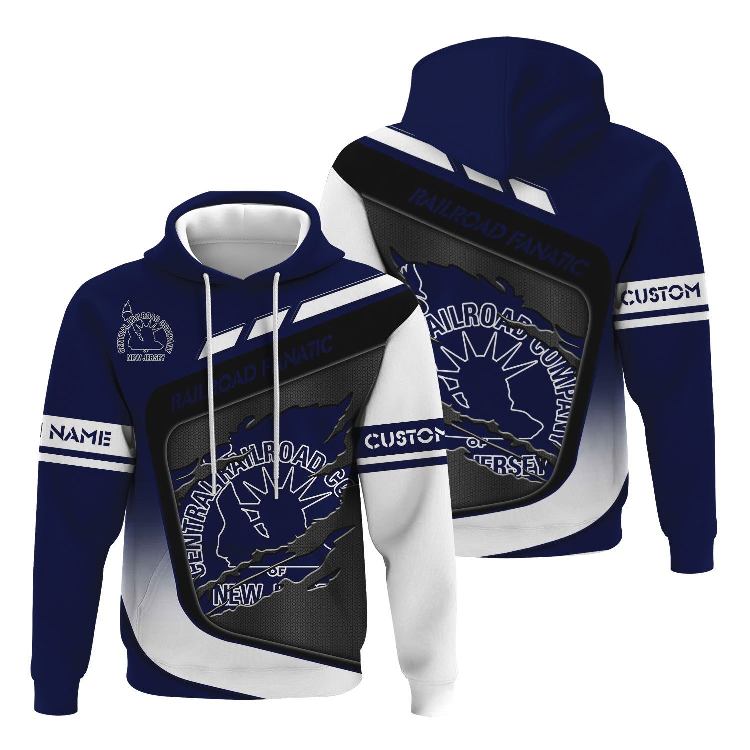 Railspirit Personalized Jersey Central Railroad Hoodie Ripped Texture Style CNJ Train Zip Up Hoodie For Railroad Fanatic