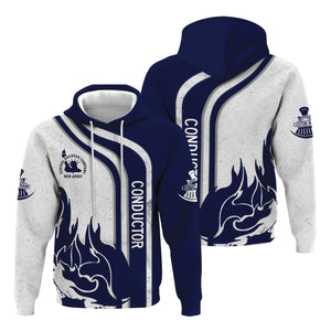 Railspirit Personalized Jersey Central Railroad Hoodie Flame Design with Custom Job Position CNJ Train Zip Up Hoodie