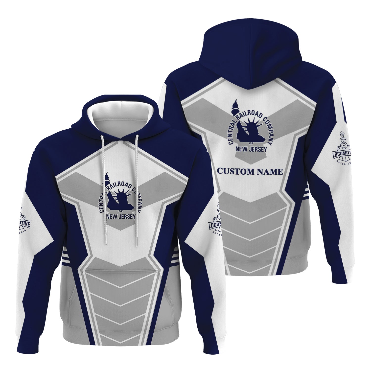 Railspirit Personalized Jersey Central Railroad Hoodie Engine-Inspired Style CNJ Train Zip Up Hoodie for Railroad Fanatic