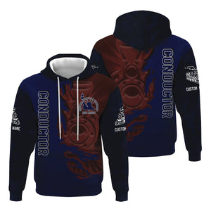 Railspirit Personalized Jersey Central Railroad Hoodie Blazing Style with Custom Position CNJ Train Zip Up Hoodie