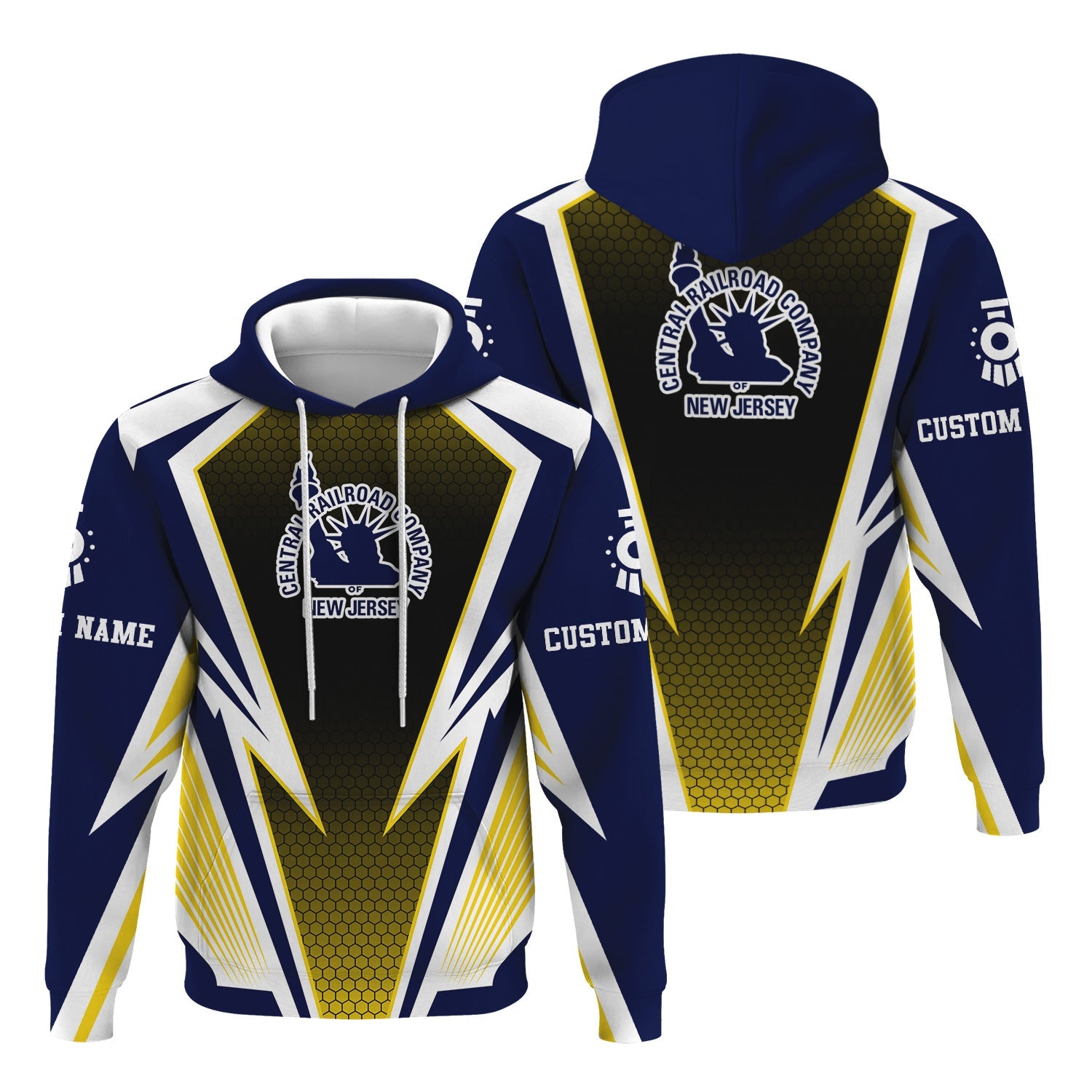 Railspirit Personalized CNJ Jersey Central Railroad Hoodie Lightning Graphic Style Zip Up Hoodie Gift Idea For Train Lover